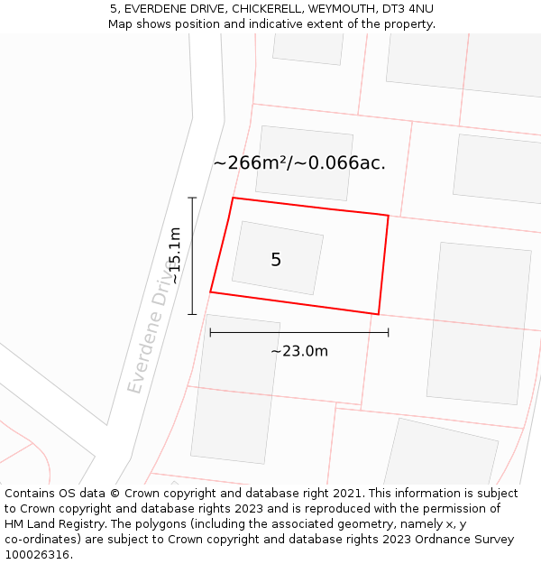 5, EVERDENE DRIVE, CHICKERELL, WEYMOUTH, DT3 4NU: Plot and title map