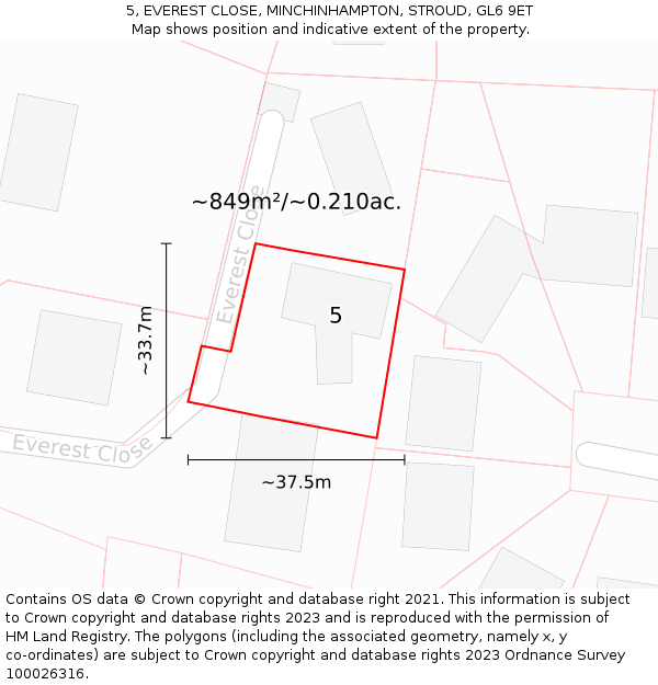 5, EVEREST CLOSE, MINCHINHAMPTON, STROUD, GL6 9ET: Plot and title map