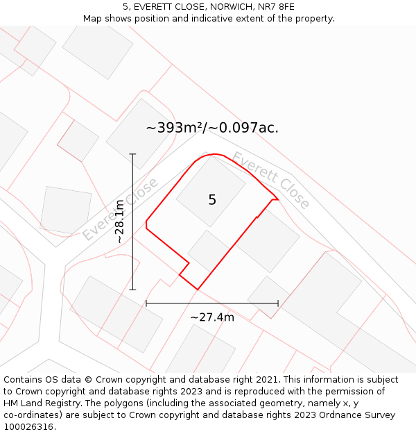 5, EVERETT CLOSE, NORWICH, NR7 8FE: Plot and title map