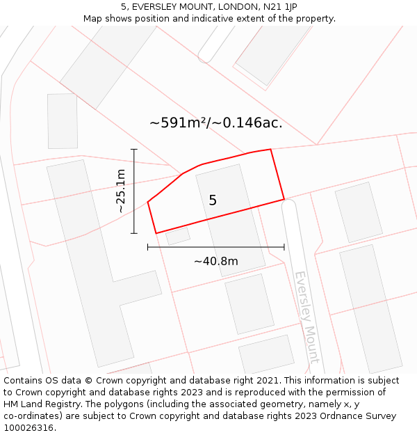 5, EVERSLEY MOUNT, LONDON, N21 1JP: Plot and title map