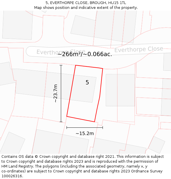 5, EVERTHORPE CLOSE, BROUGH, HU15 1TL: Plot and title map