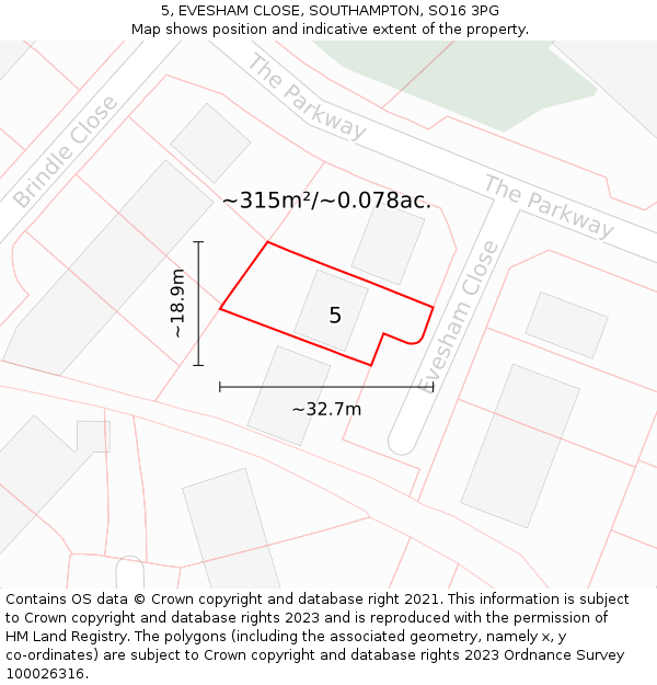 5, EVESHAM CLOSE, SOUTHAMPTON, SO16 3PG: Plot and title map