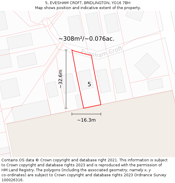 5, EVESHAM CROFT, BRIDLINGTON, YO16 7BH: Plot and title map