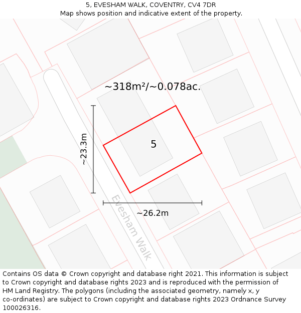 5, EVESHAM WALK, COVENTRY, CV4 7DR: Plot and title map