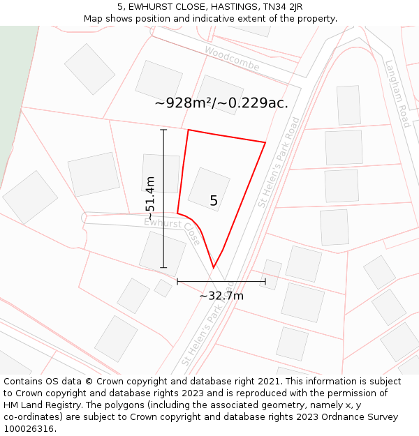 5, EWHURST CLOSE, HASTINGS, TN34 2JR: Plot and title map