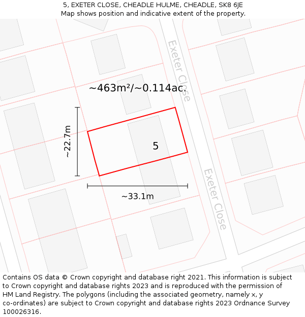 5, EXETER CLOSE, CHEADLE HULME, CHEADLE, SK8 6JE: Plot and title map