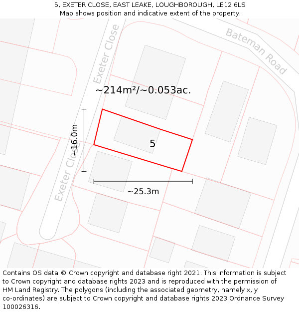 5, EXETER CLOSE, EAST LEAKE, LOUGHBOROUGH, LE12 6LS: Plot and title map