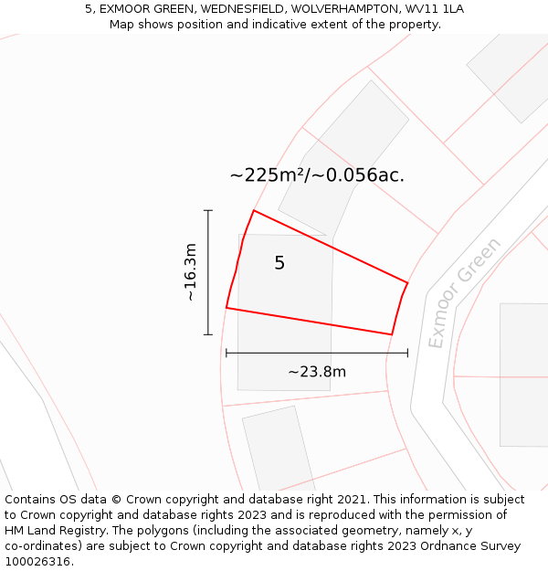 5, EXMOOR GREEN, WEDNESFIELD, WOLVERHAMPTON, WV11 1LA: Plot and title map