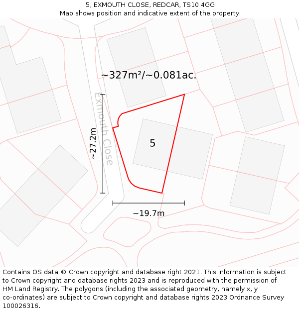 5, EXMOUTH CLOSE, REDCAR, TS10 4GG: Plot and title map