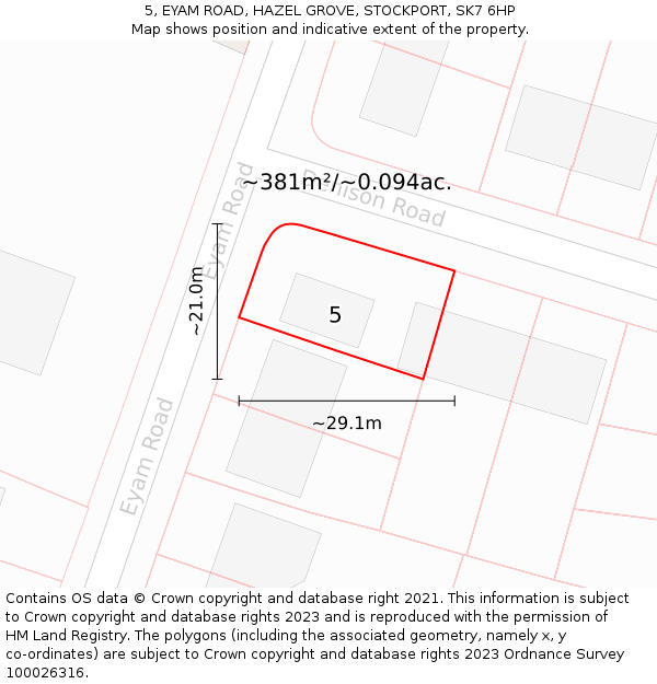 5, EYAM ROAD, HAZEL GROVE, STOCKPORT, SK7 6HP: Plot and title map