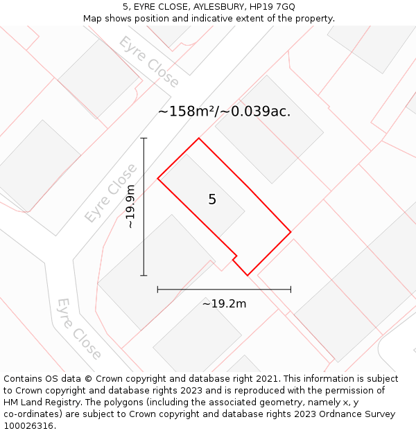 5, EYRE CLOSE, AYLESBURY, HP19 7GQ: Plot and title map