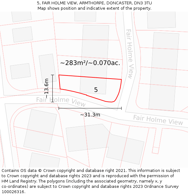 5, FAIR HOLME VIEW, ARMTHORPE, DONCASTER, DN3 3TU: Plot and title map
