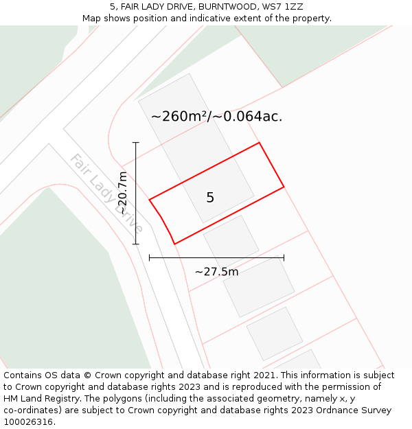 5, FAIR LADY DRIVE, BURNTWOOD, WS7 1ZZ: Plot and title map