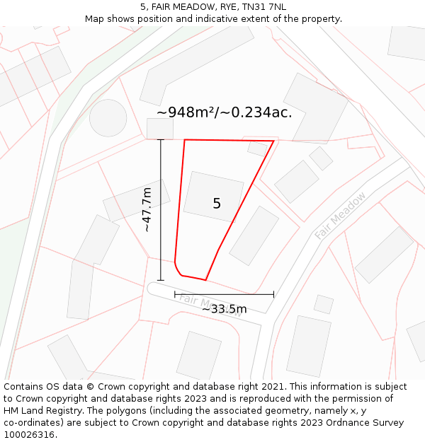 5, FAIR MEADOW, RYE, TN31 7NL: Plot and title map