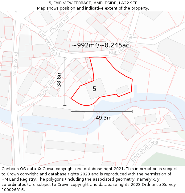 5, FAIR VIEW TERRACE, AMBLESIDE, LA22 9EF: Plot and title map