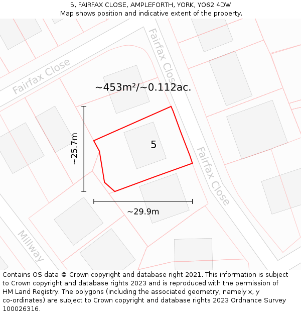 5, FAIRFAX CLOSE, AMPLEFORTH, YORK, YO62 4DW: Plot and title map
