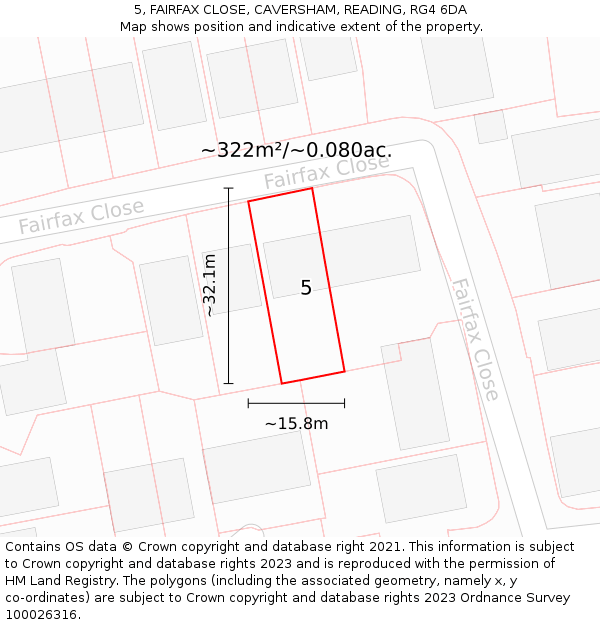 5, FAIRFAX CLOSE, CAVERSHAM, READING, RG4 6DA: Plot and title map