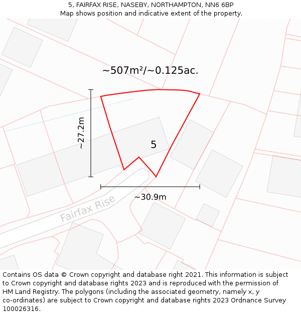 5, FAIRFAX RISE, NASEBY, NORTHAMPTON, NN6 6BP: Plot and title map