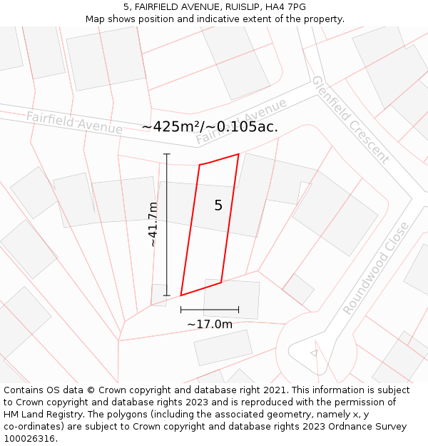 5, FAIRFIELD AVENUE, RUISLIP, HA4 7PG: Plot and title map