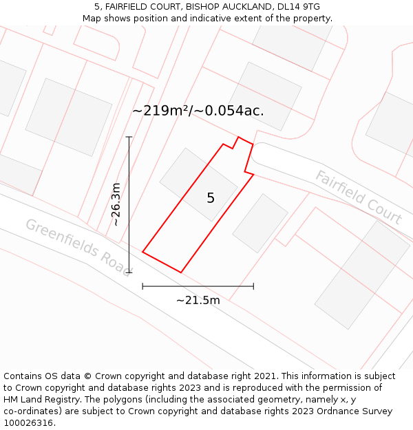 5, FAIRFIELD COURT, BISHOP AUCKLAND, DL14 9TG: Plot and title map