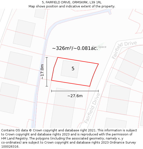 5, FAIRFIELD DRIVE, ORMSKIRK, L39 1RL: Plot and title map
