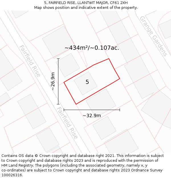 5, FAIRFIELD RISE, LLANTWIT MAJOR, CF61 2XH: Plot and title map