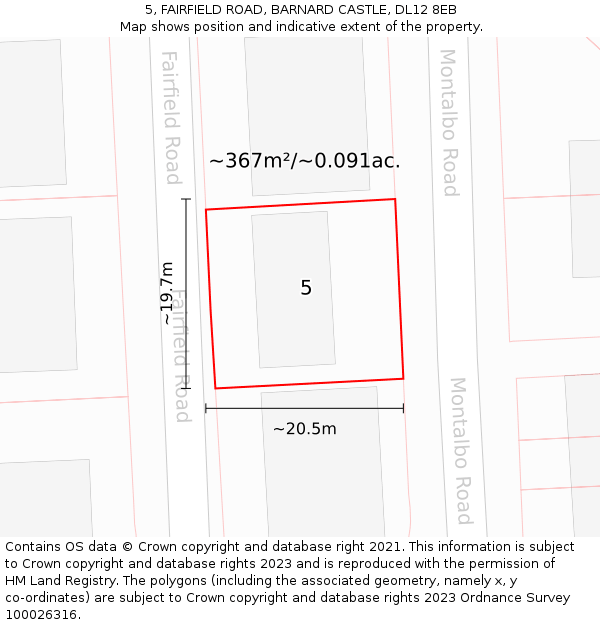 5, FAIRFIELD ROAD, BARNARD CASTLE, DL12 8EB: Plot and title map