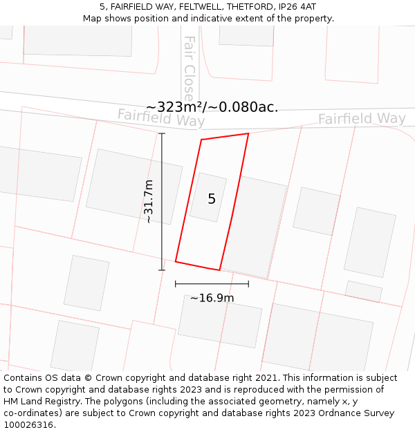 5, FAIRFIELD WAY, FELTWELL, THETFORD, IP26 4AT: Plot and title map