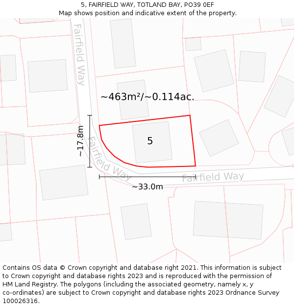 5, FAIRFIELD WAY, TOTLAND BAY, PO39 0EF: Plot and title map