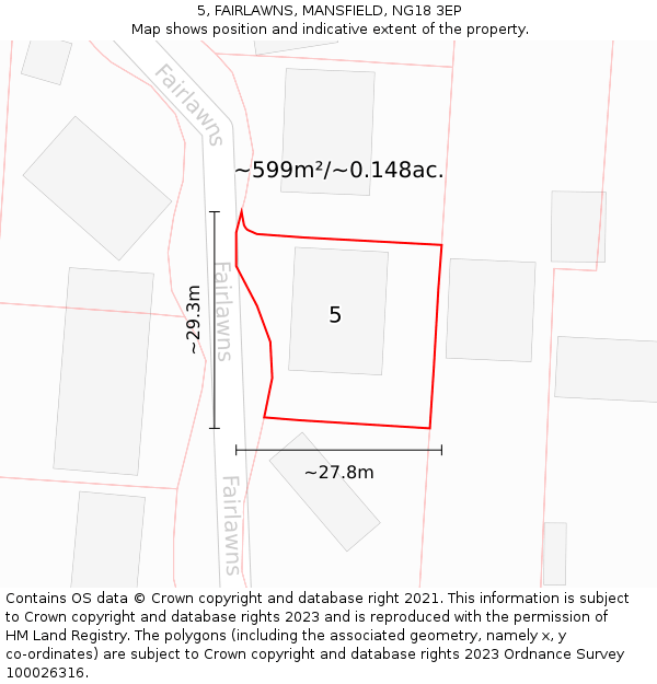 5, FAIRLAWNS, MANSFIELD, NG18 3EP: Plot and title map