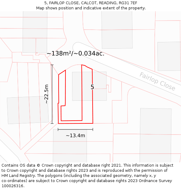 5, FAIRLOP CLOSE, CALCOT, READING, RG31 7EF: Plot and title map