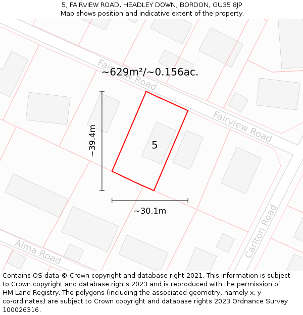 5, FAIRVIEW ROAD, HEADLEY DOWN, BORDON, GU35 8JP: Plot and title map