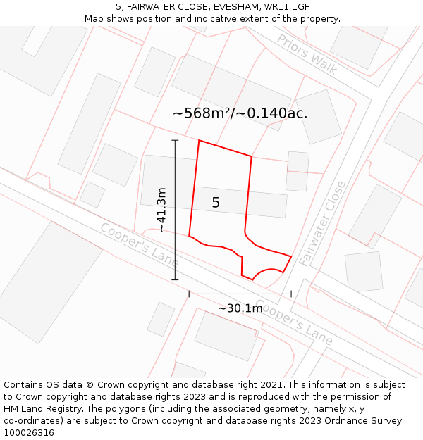 5, FAIRWATER CLOSE, EVESHAM, WR11 1GF: Plot and title map