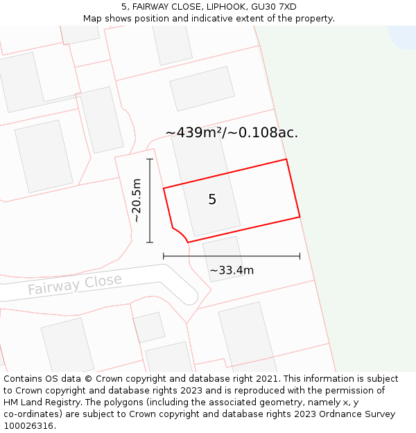5, FAIRWAY CLOSE, LIPHOOK, GU30 7XD: Plot and title map