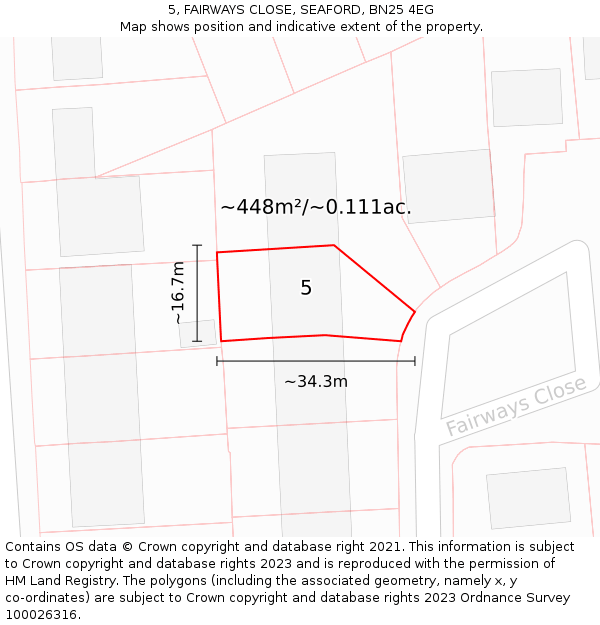 5, FAIRWAYS CLOSE, SEAFORD, BN25 4EG: Plot and title map