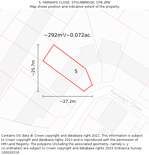 5, FAIRWAYS CLOSE, STOURBRIDGE, DY8 2RW: Plot and title map
