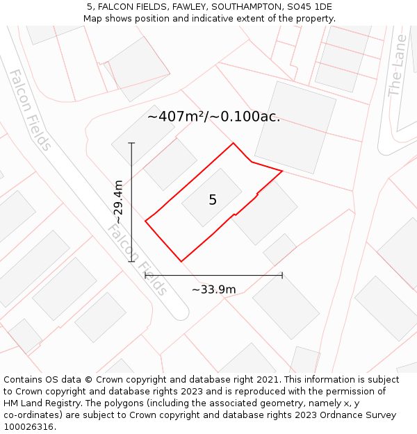 5, FALCON FIELDS, FAWLEY, SOUTHAMPTON, SO45 1DE: Plot and title map