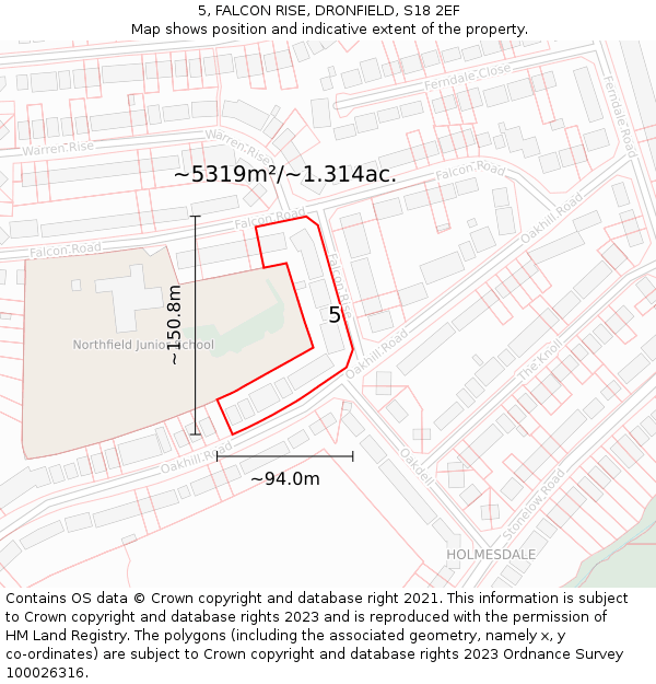 5, FALCON RISE, DRONFIELD, S18 2EF: Plot and title map