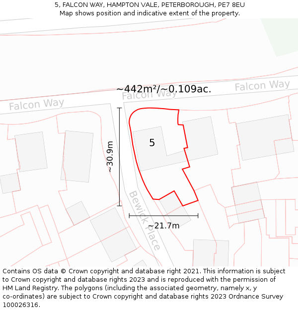 5, FALCON WAY, HAMPTON VALE, PETERBOROUGH, PE7 8EU: Plot and title map