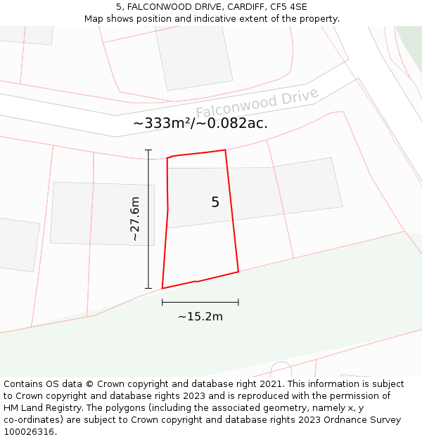 5, FALCONWOOD DRIVE, CARDIFF, CF5 4SE: Plot and title map