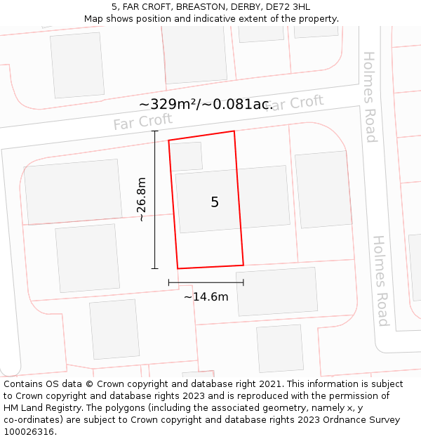 5, FAR CROFT, BREASTON, DERBY, DE72 3HL: Plot and title map