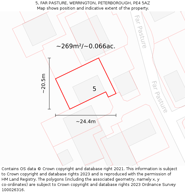 5, FAR PASTURE, WERRINGTON, PETERBOROUGH, PE4 5AZ: Plot and title map