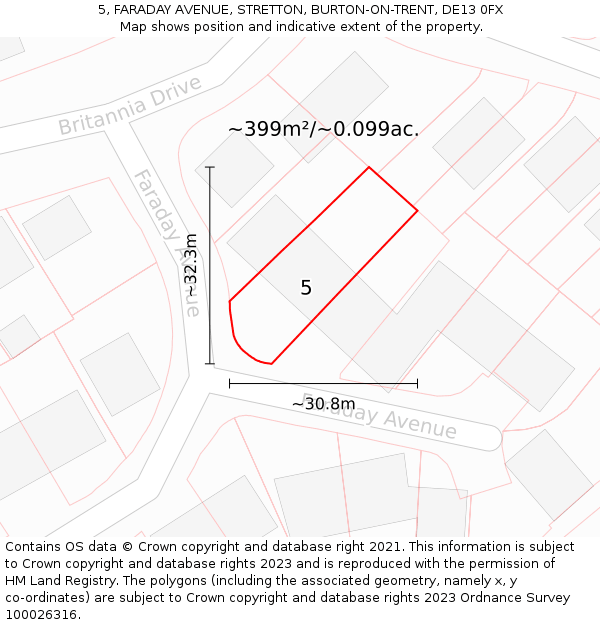 5, FARADAY AVENUE, STRETTON, BURTON-ON-TRENT, DE13 0FX: Plot and title map
