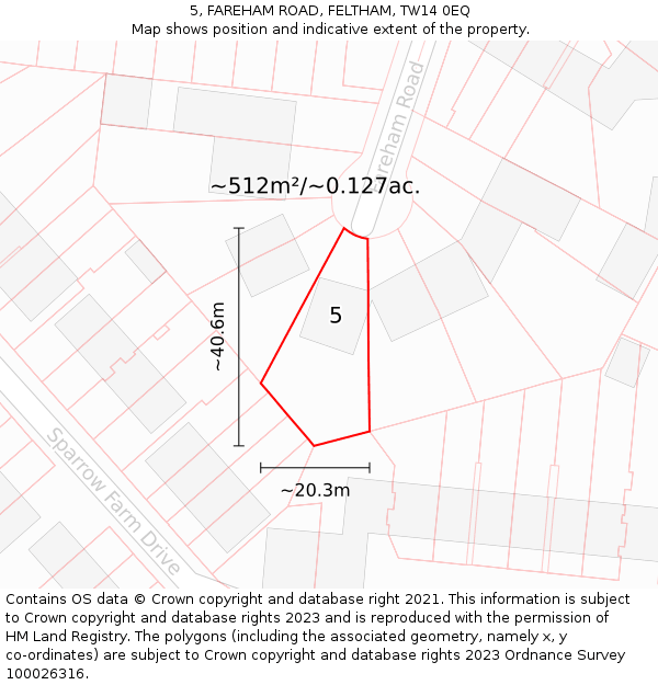 5, FAREHAM ROAD, FELTHAM, TW14 0EQ: Plot and title map