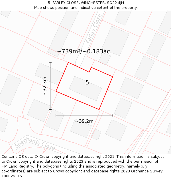 5, FARLEY CLOSE, WINCHESTER, SO22 4JH: Plot and title map
