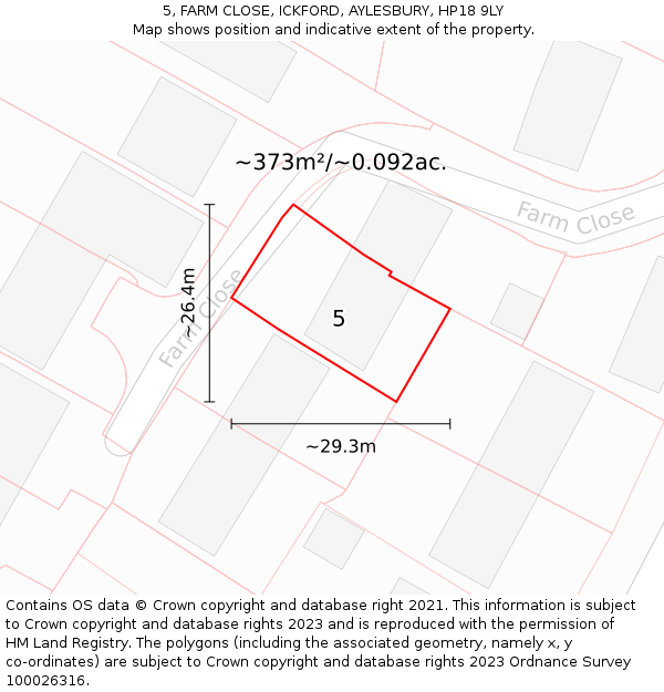 5, FARM CLOSE, ICKFORD, AYLESBURY, HP18 9LY: Plot and title map