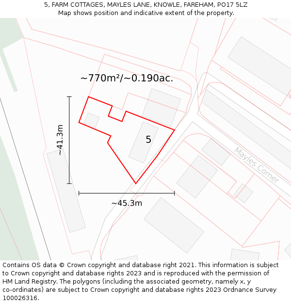 5, FARM COTTAGES, MAYLES LANE, KNOWLE, FAREHAM, PO17 5LZ: Plot and title map