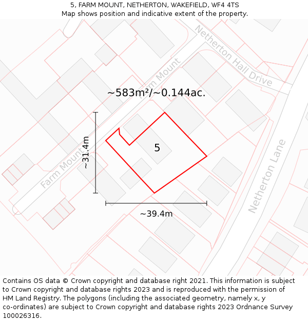 5, FARM MOUNT, NETHERTON, WAKEFIELD, WF4 4TS: Plot and title map