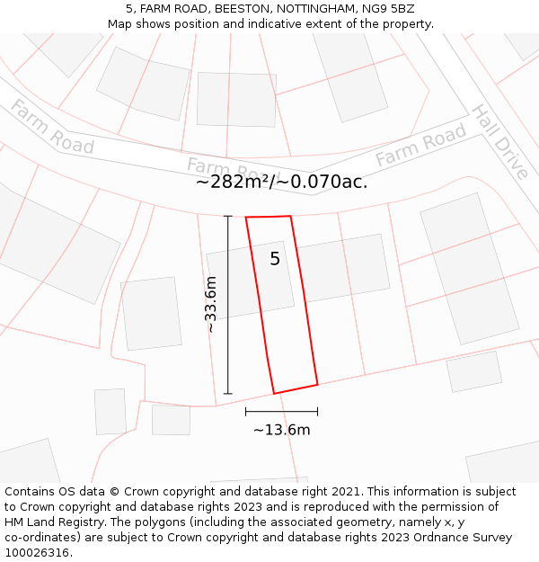 5, FARM ROAD, BEESTON, NOTTINGHAM, NG9 5BZ: Plot and title map