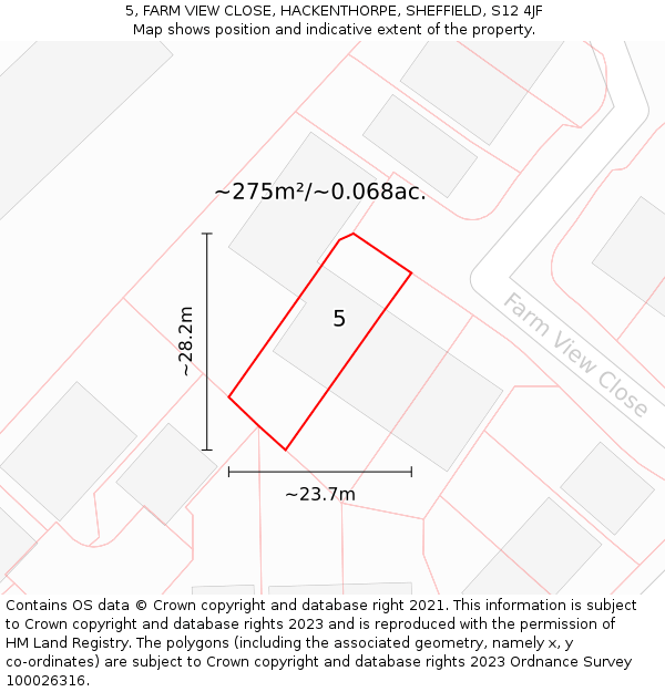 5, FARM VIEW CLOSE, HACKENTHORPE, SHEFFIELD, S12 4JF: Plot and title map